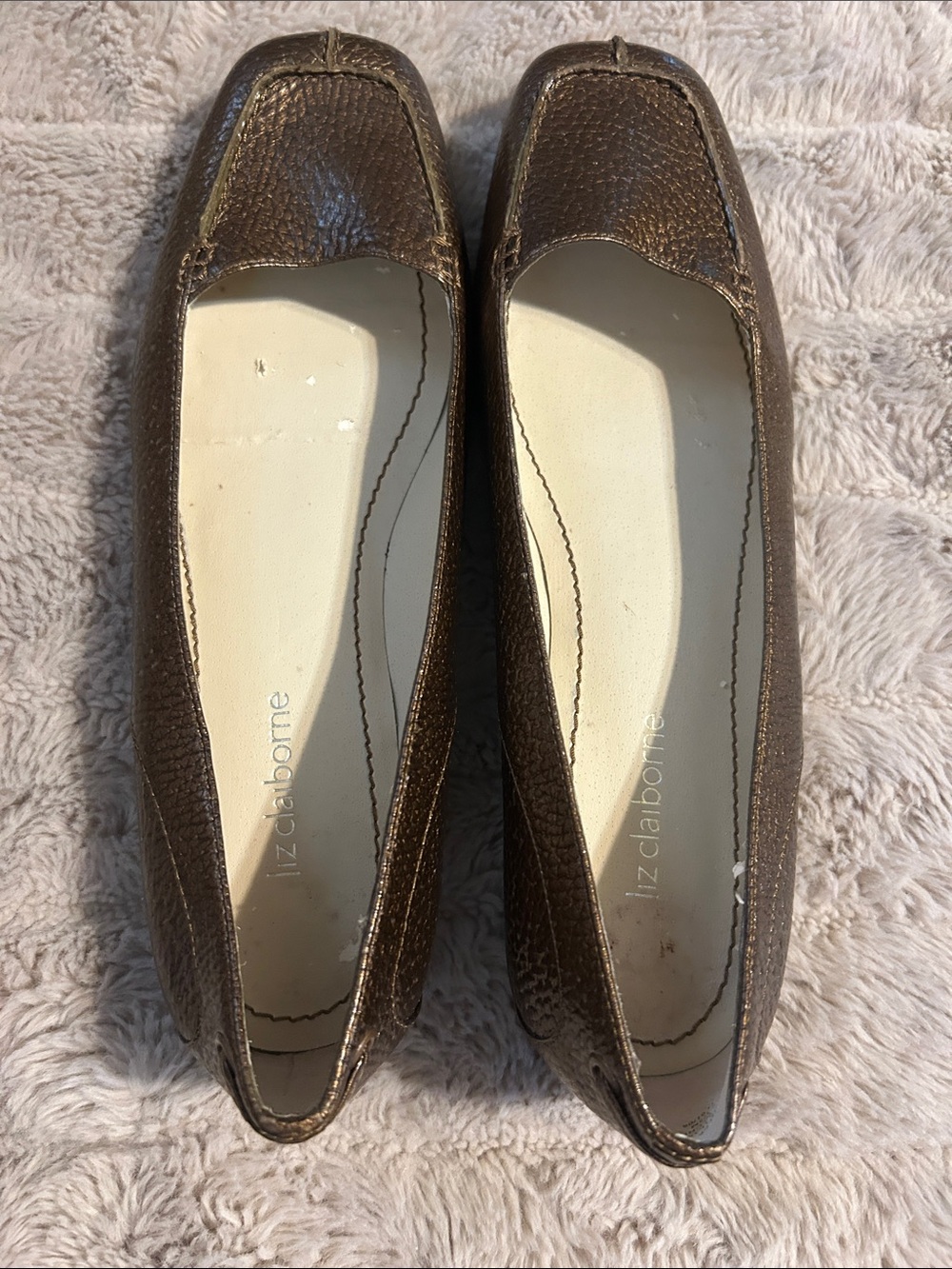 Liz Claiborne Metallic Bronze Leather Square-Toe Flats - Picture 5 of 5
